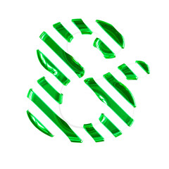 White symbol with thin green diagonal straps