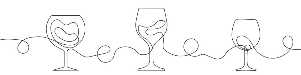 Continuous line drawing of wine glass. Single line wine glass icon.