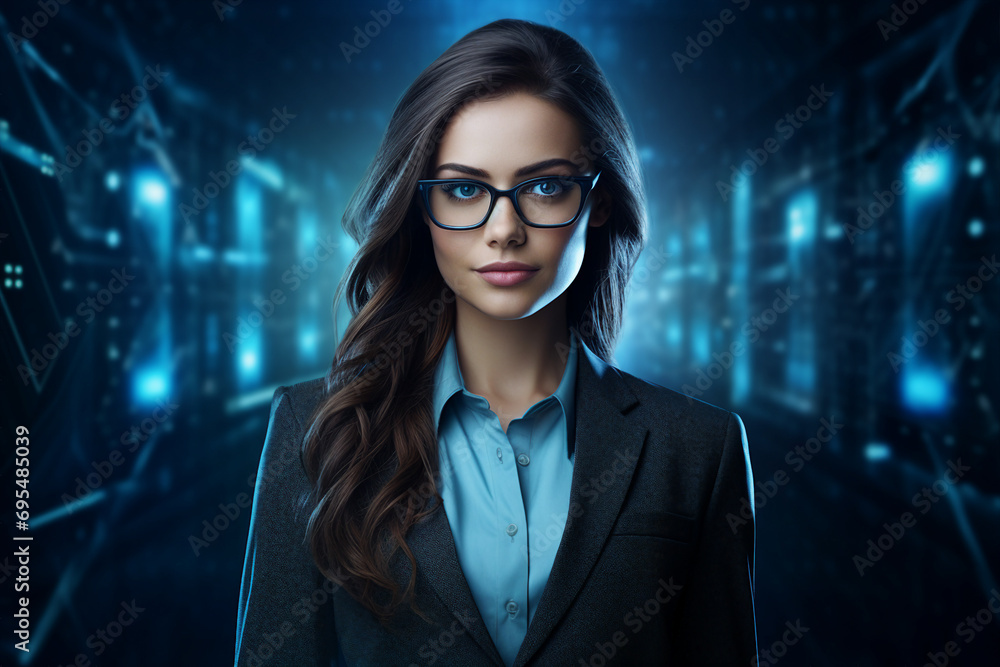 Poster generative ai picture of successful it specialist working for cyber data security company