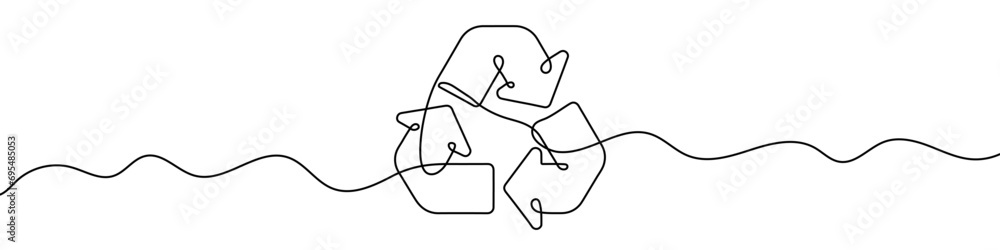 Poster continuous editable line drawing of recycle arrow. single line recycle icon.
