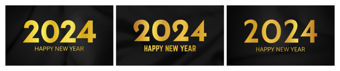 2024 Happy New Year on dark silk background