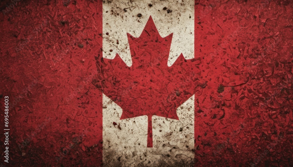 Poster a grungy canadian flag with a red maple leaf on the left side of the maple leaf on the right side of