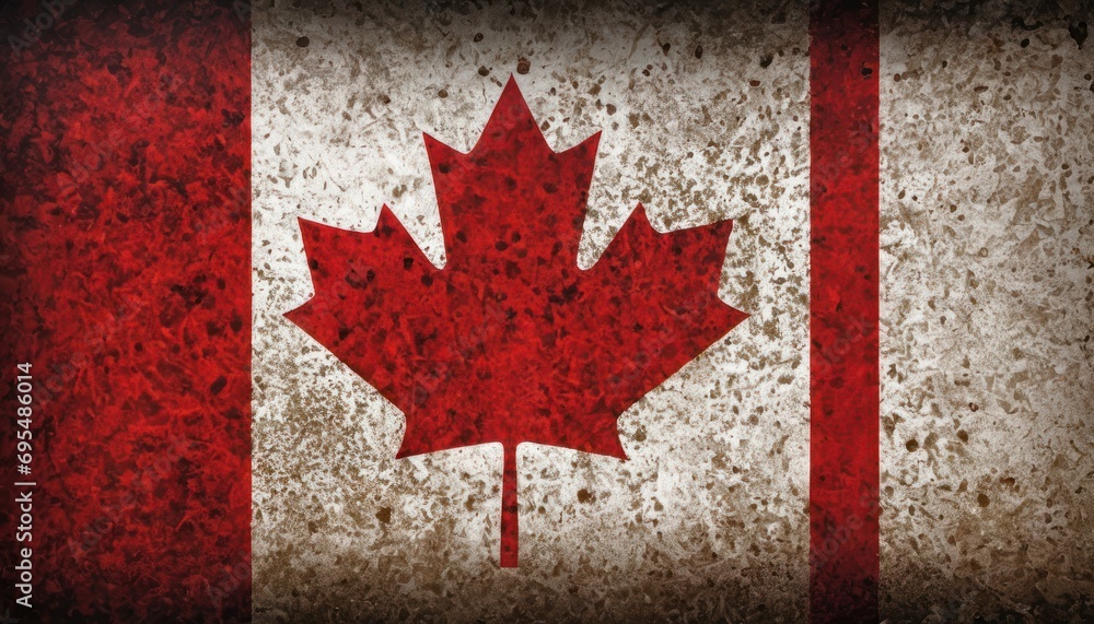 Poster a grungy canadian flag with a red maple leaf on the bottom of the flag and a red stripe on the botto