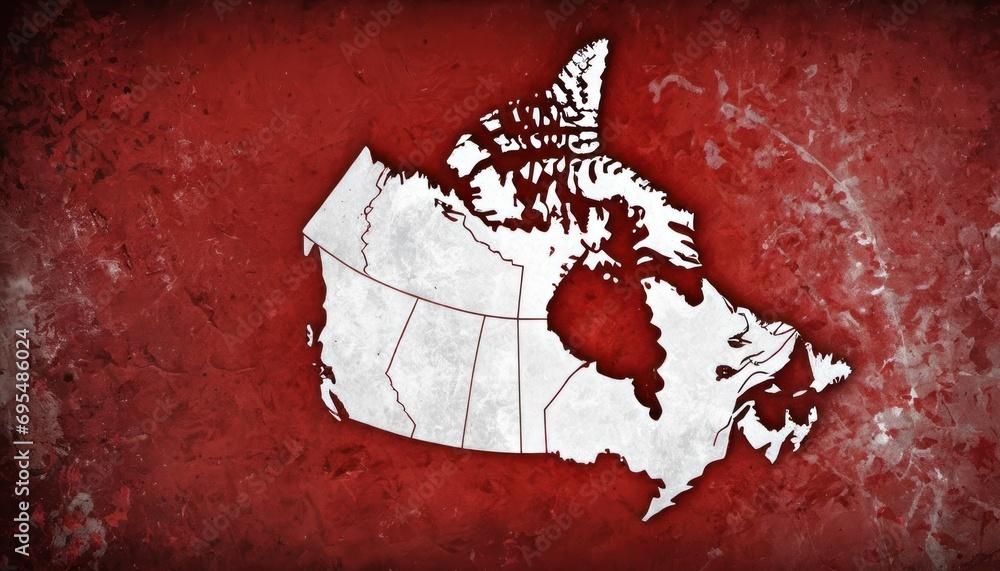 Poster a map of the united states of canada on a red background with a grunge effect in the shape of a map 