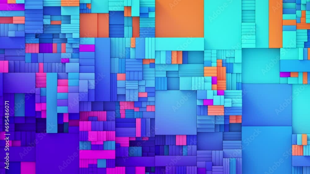 Poster colorful abstract background with squares and rectangles in blue, pink, and orange colors. seamless 