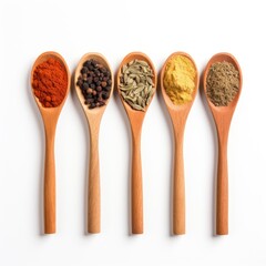 Indian spices in wooden spoon