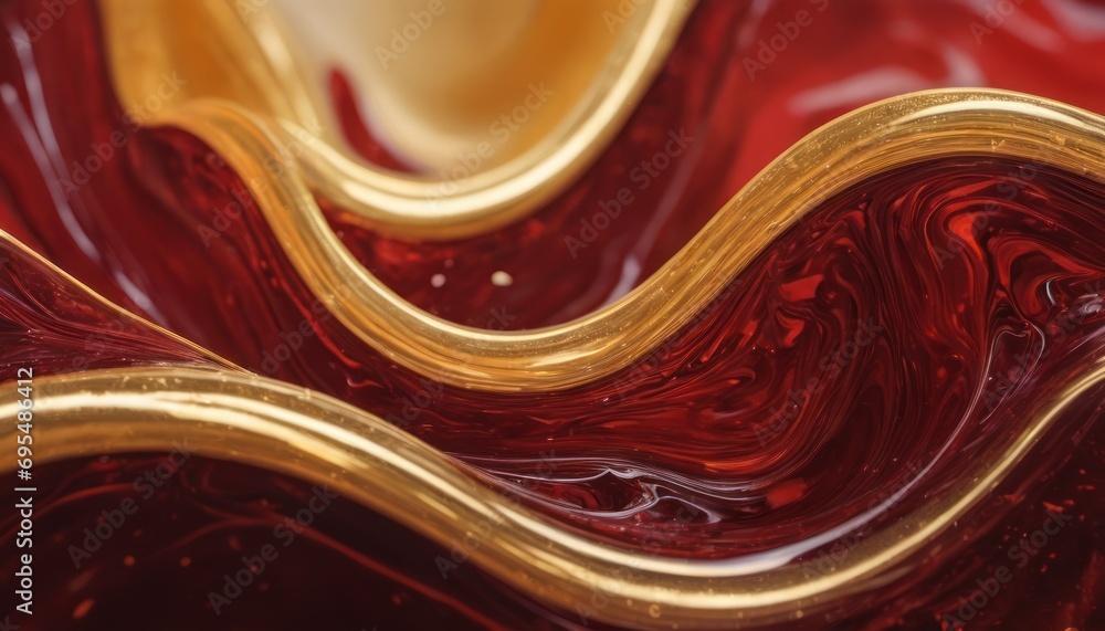 Poster a close up of a red and gold vase with a wavy design on the bottom of the vase and the bottom of the