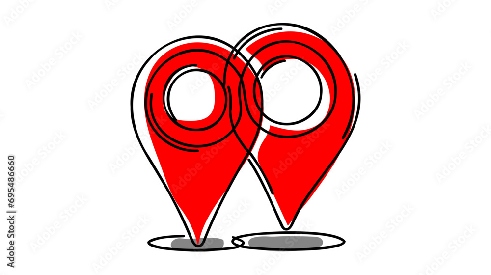 Poster location pointer continuous one line drawing. gps navigation line route mark. vector illustration is