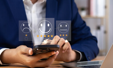 Online customer satisfaction survey feedback and ratings for business success, User give rating to...