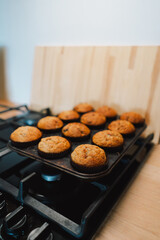 Banana muffins at home. Just cooked homemade cupcakes