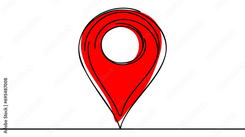 Poster location pointer continuous one line drawing. gps navigation line route mark. vector illustration is
