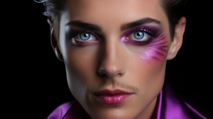 Portrait of man with makeup on face