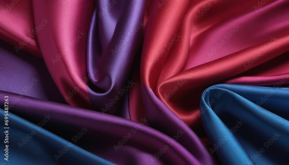 Poster a close up view of a purple and blue fabric with a red and blue stripe on the bottom of it.
