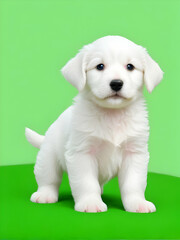 white puppy on green background