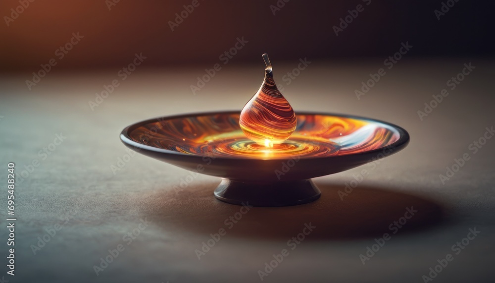 Aufkleber a glass bowl sitting on a table with a small object in the middle of the bowl and a small object in 