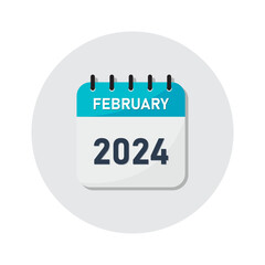 February 2024 year calendar symbol icon vector illustration in cyan blue color.