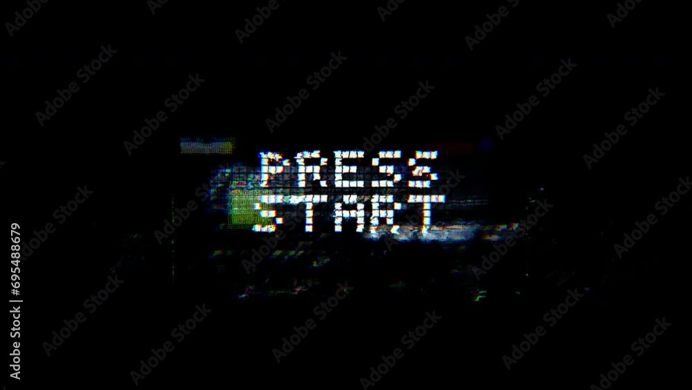 Poster press start pixelated typography with glitch effect. seamless loop animation
