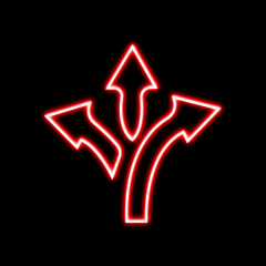 Obraz premium Neon Glowing all direction arrow icon. glowing way direction sign. three arrow, way sign, road direction icon. three-way direction neon arrow sign. arrow points to the left, right, up.