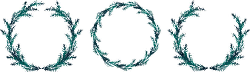 Fototapeta na wymiar Set of Christmas fir wreaths. Pine wreath. Spruce New Year wreath. Decorative element. Vector illustration.