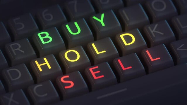 Buy hold sell options on computer keyboard. Stock exchange investing concept. Seamless loop 3D render animation