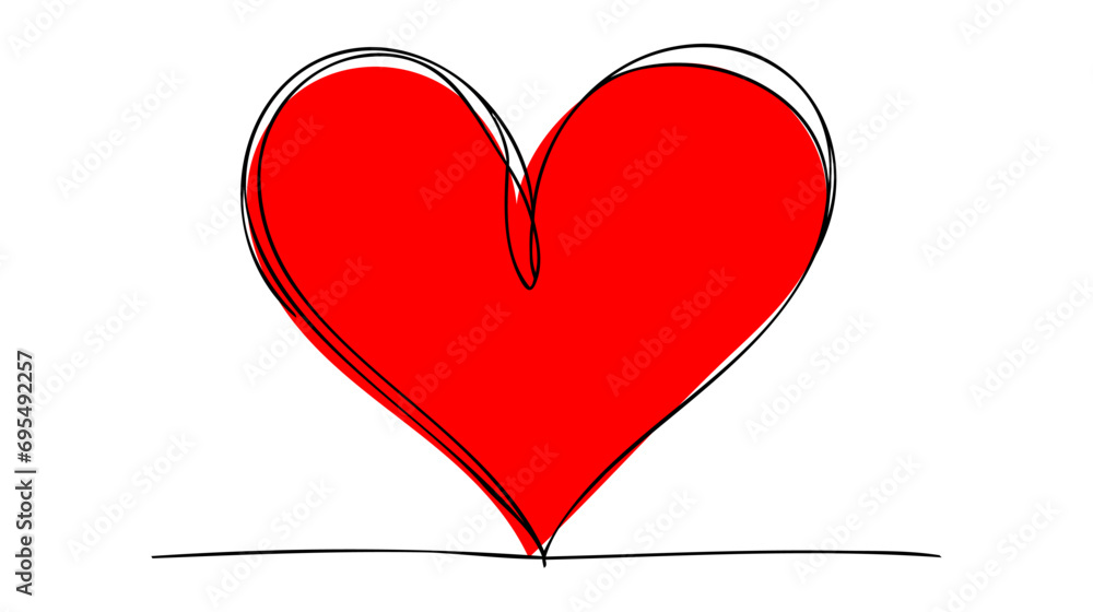 Aufkleber continuous line drawing of red heart. heart one line icon. one line drawing background. vector illus