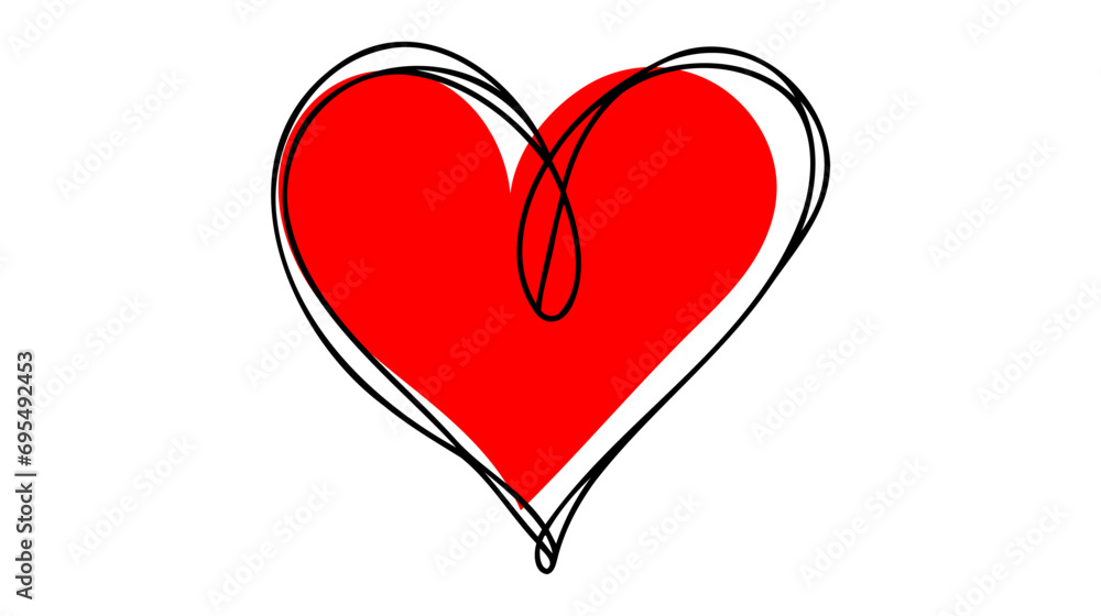 Poster continuous line drawing of red heart. heart one line icon. one line drawing background. vector illus