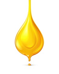 A drop of oil on a white background.