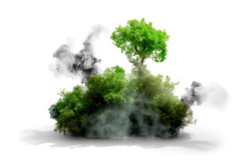 Carbon pollution realistic clouds surrounded green trees cutout on  transparent background  png file - obrazy, fototapety, plakaty