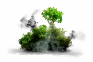Carbon pollution realistic clouds surrounded green trees cutout on  transparent background  png file