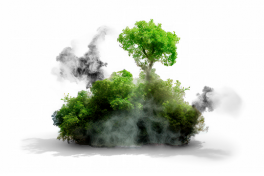 Carbon pollution realistic clouds surrounded green trees cutout on  transparent background  png file