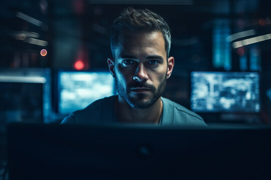 Generative AI portrait of cyberpunk system administrator programmer hacker person