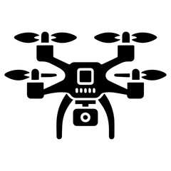 Minimal Quadcopter icon vector silhouette, white background, fill with black 