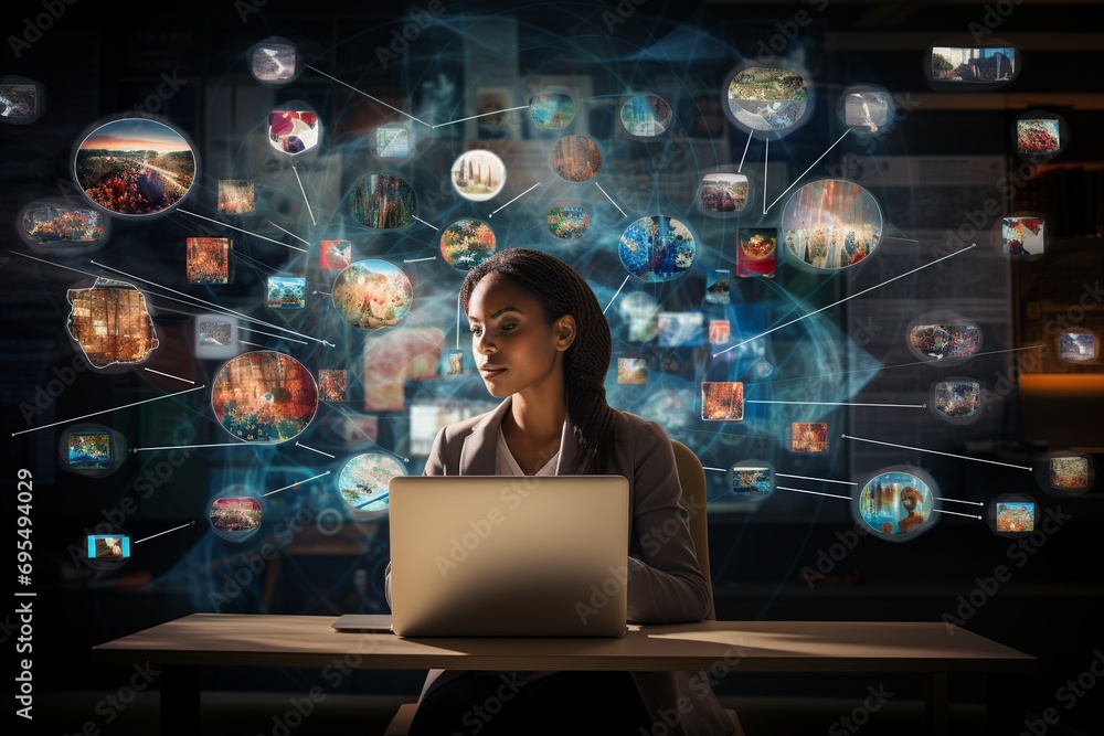 Poster this impactful and realistic photo showcases the power of data-driven marketing strategies. an indiv