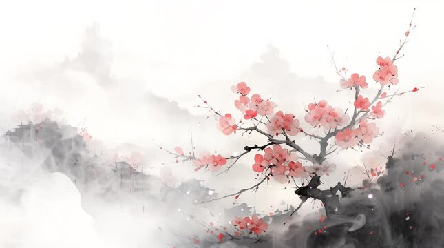 Beautiful ink plum blossom video
