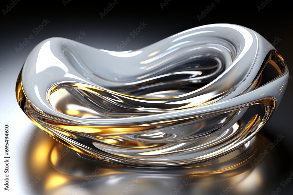Poster a close up of a metal object on a reflective surface with a light reflecting off the top of the obje
