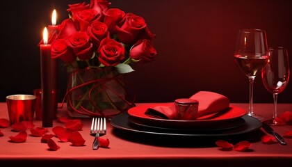 valentines day table setting. Romantic dinner setting. table setting and romantic dinner concept