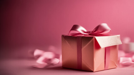 Obraz premium Amore Avvolgente- Scatola Regalo Rosa e Nastro su Sfondo Rosa per la Festa degli Innamorati