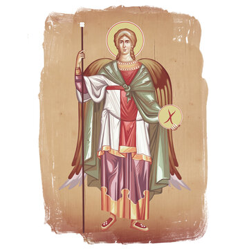 The archangel Michael. Christian illustration in Byzantine style isolated