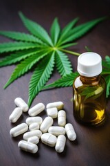 Nature's Remedy: CBD Pills Aligned with Fresh Cannabis Foliage