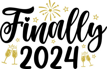 New Year 2024 text design for T-shirts and apparel on plain white transparent isolated background for shirt, hoodie, sweatshirt, card, tag, mug, icon, logo or badge