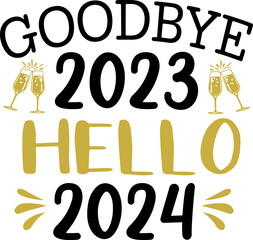 New Year 2024 text design for T-shirts and apparel on plain white transparent isolated background for shirt, hoodie, sweatshirt, card, tag, mug, icon, logo or badge