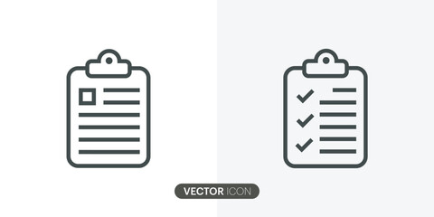 Set of Clipboard icons set, Clip board outline vector icon with Checklist with check marks,Check List flat line icon. Editable stroke.vector illustration. - obrazy, fototapety, plakaty