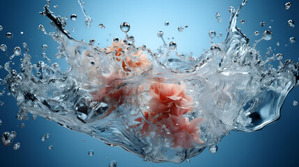 Water splash with flower. 3d rendering, 3d illustration.