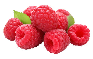 A group of raspberries with leaves