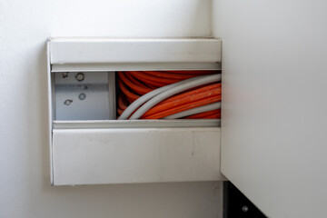 Fiber optic cable prepared for connection.