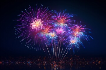 Colorful fireworks of various colors over night sky background. Celebration concept