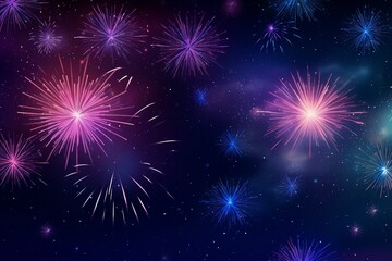 Fototapeta na wymiar Colorful fireworks on dark blue sky background with space for your text