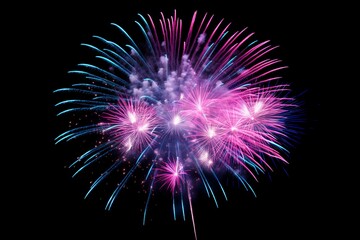 Colorful fireworks on black sky background for celebration happy new year 2024