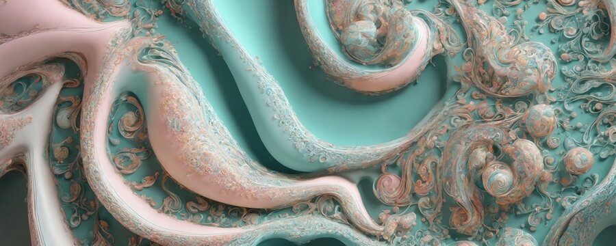 a painting of a pink and blue swirl