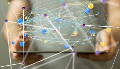Digital technology background. Network connection dots and lines.